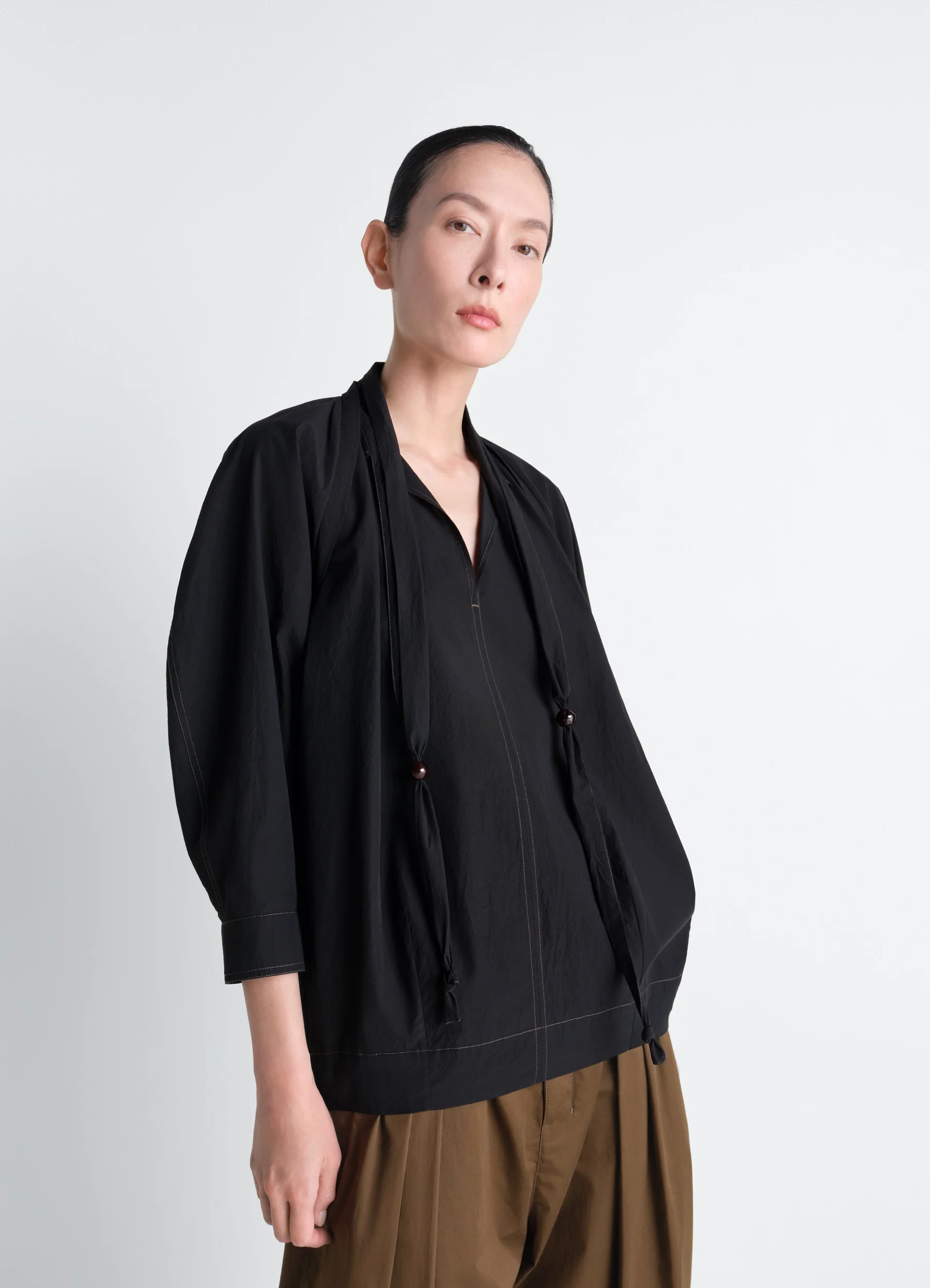 BLOUSE WITH SCARF IN CREPE COTTON