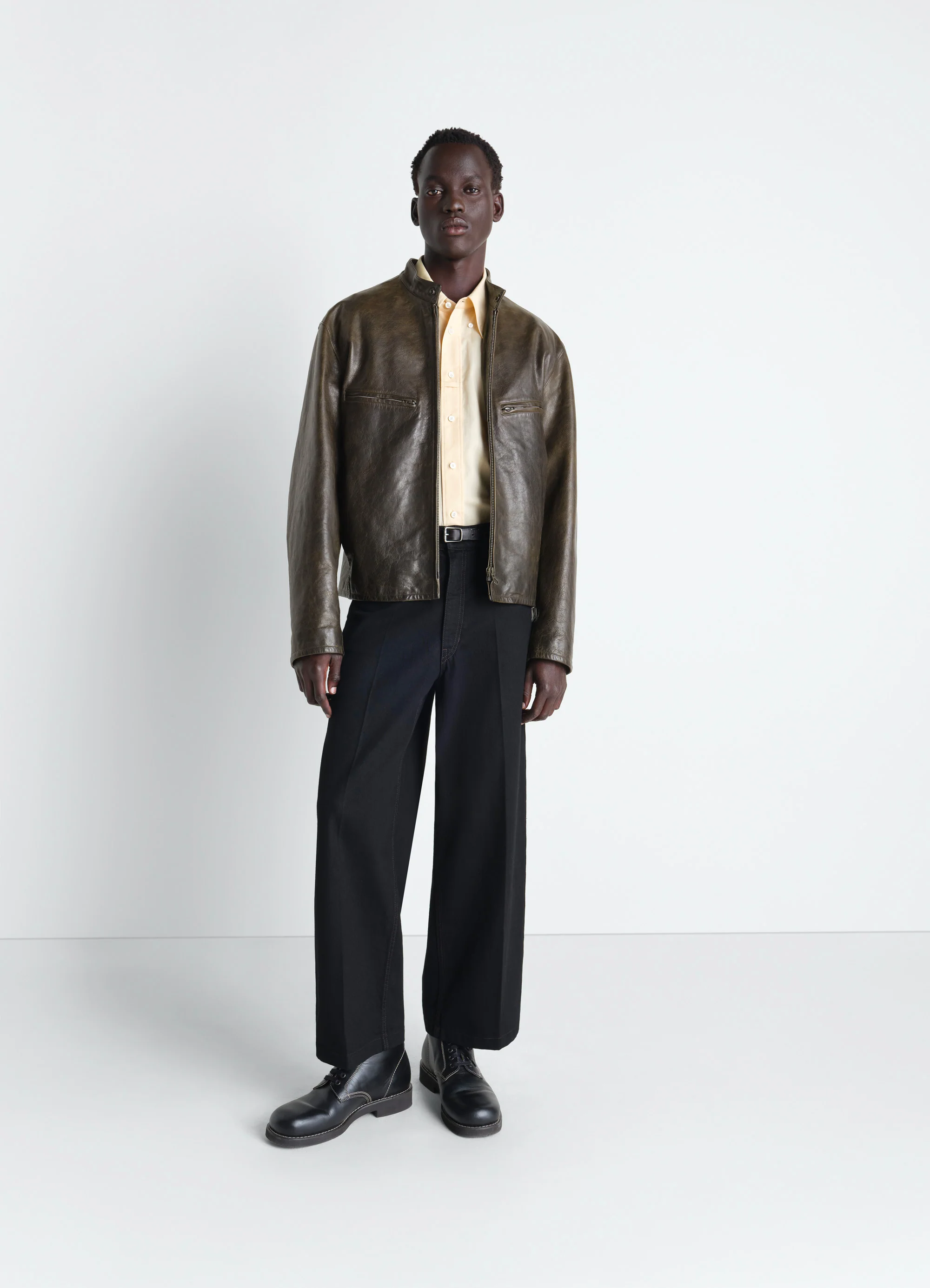 BOXY BIKER JACKET IN WAXY COW LEATHER - Image 2