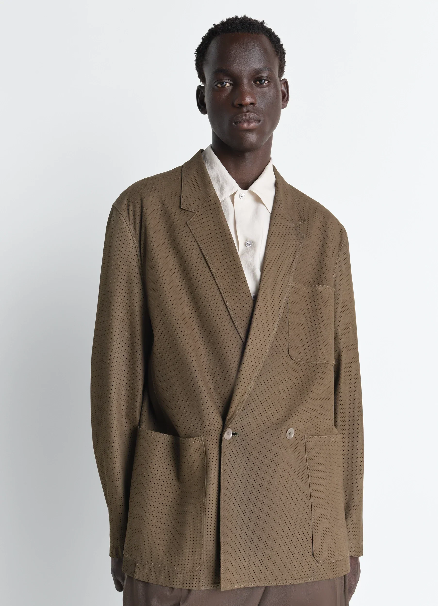 DOUBLE BREASTED LEATHER TAILORED JACKET IN NUBUCK