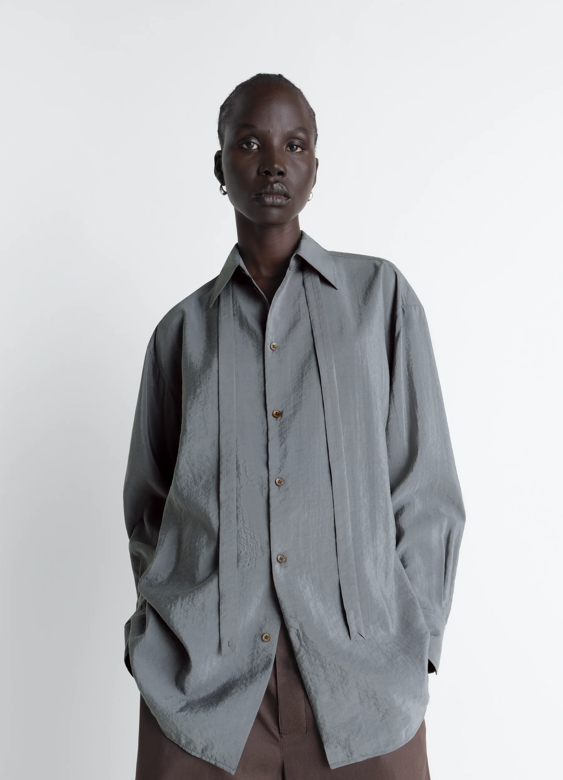 LONG SHIRT WITH TIE IN DRY SILK