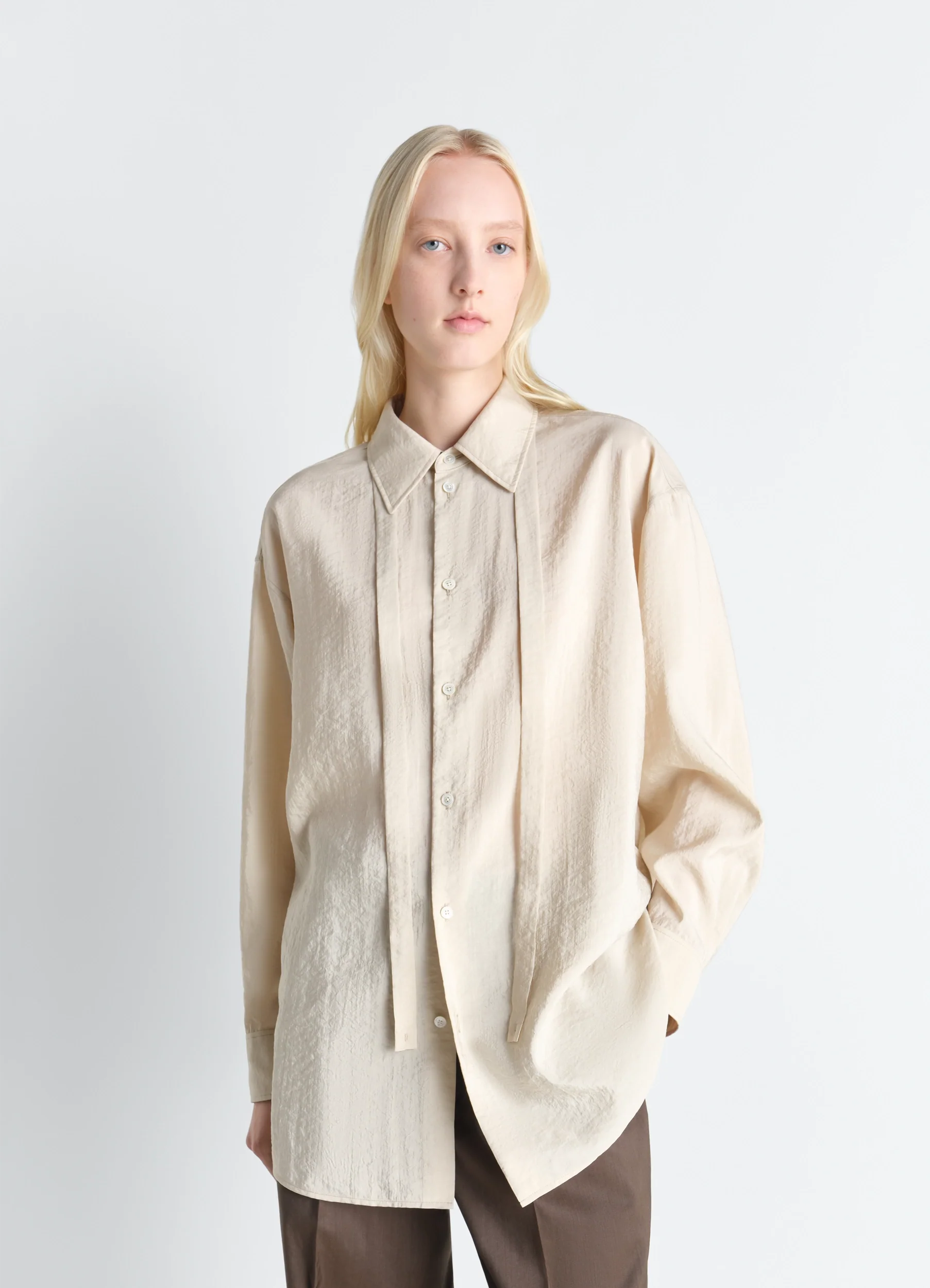 LONG SHIRT WITH TIE IN DRY SILK