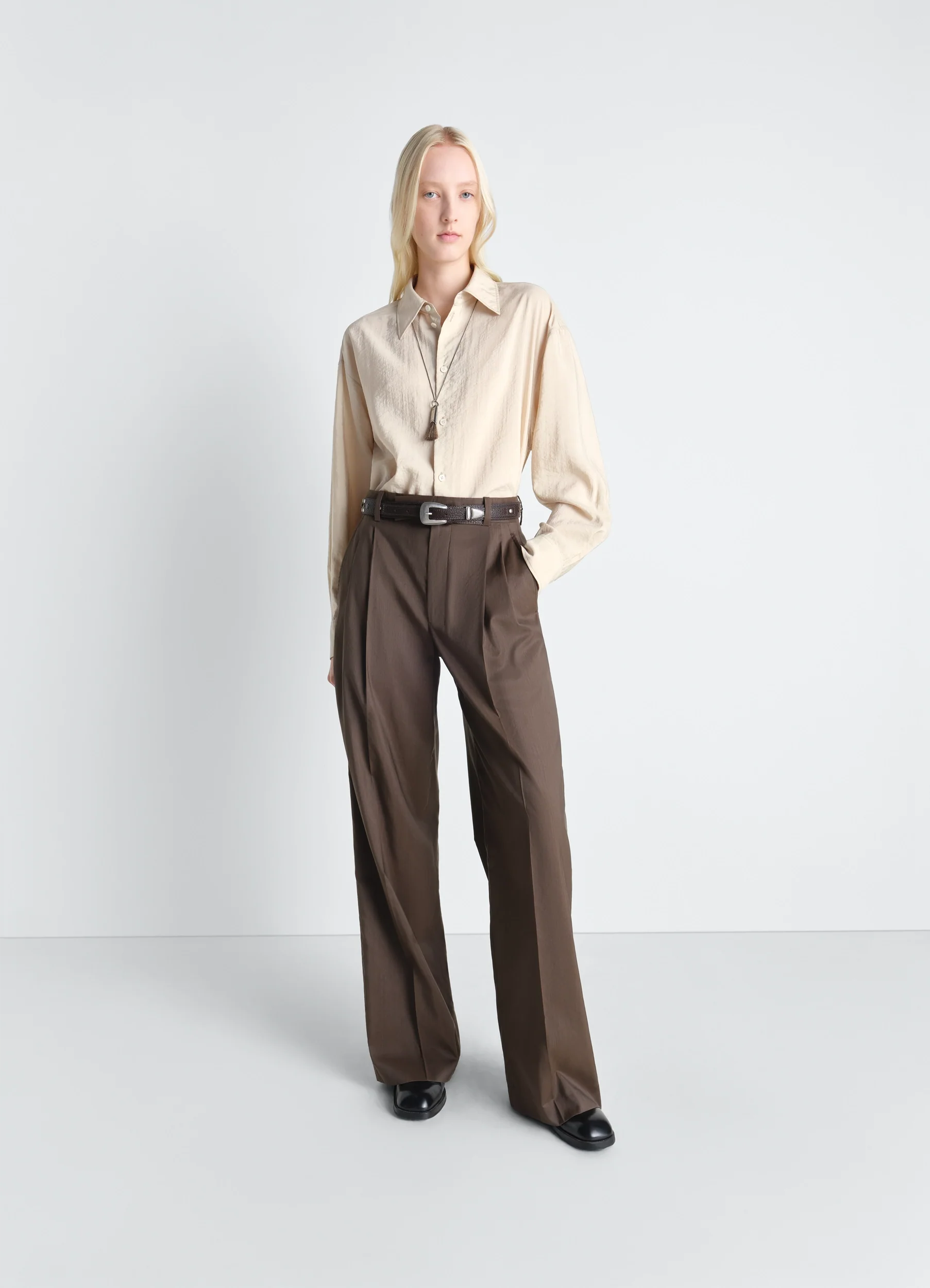 LONG SHIRT WITH TIE IN DRY SILK - Image 2