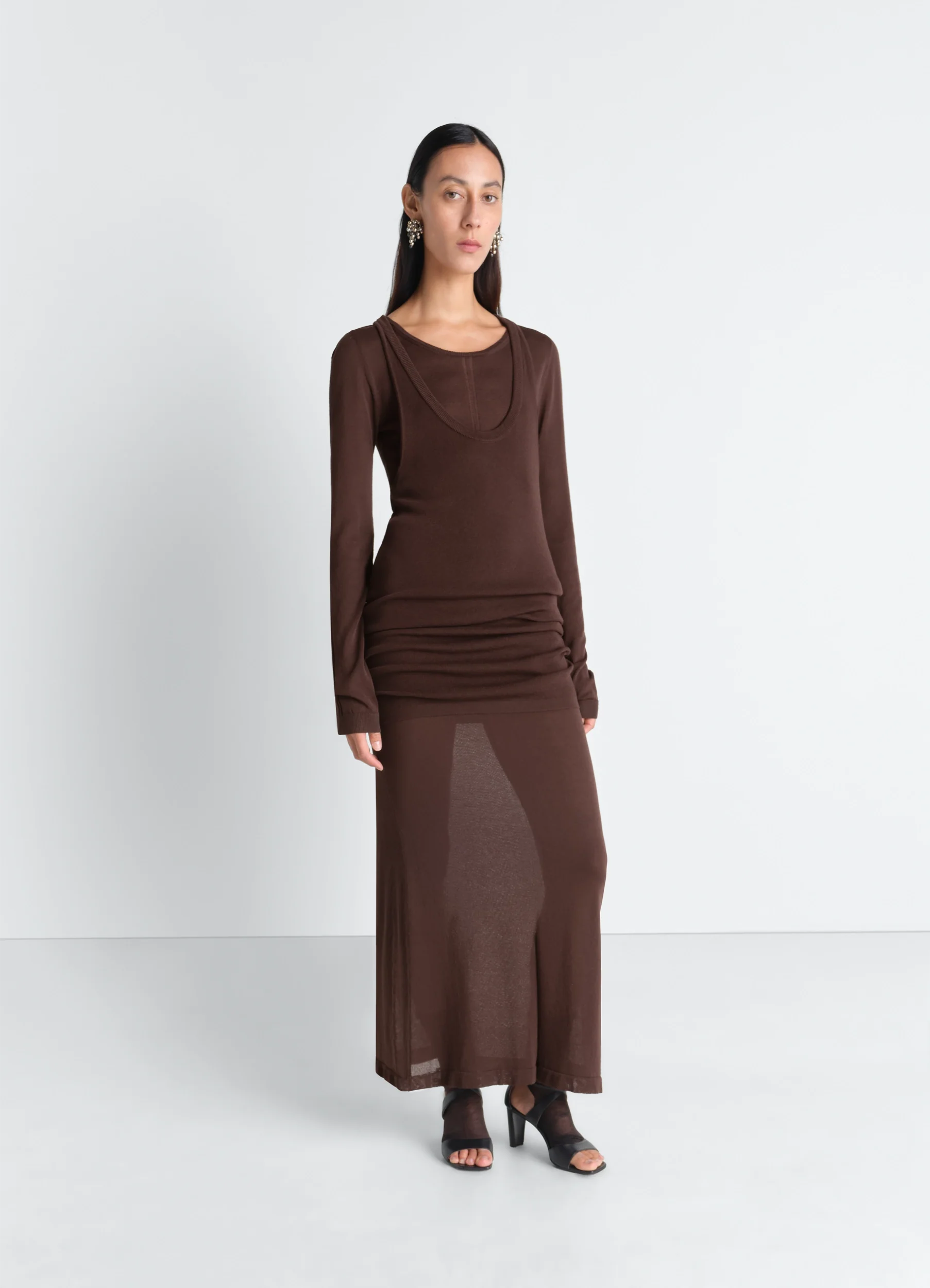 LONG SLEEVE TUBE DRESS IN VISCOSE CREPE