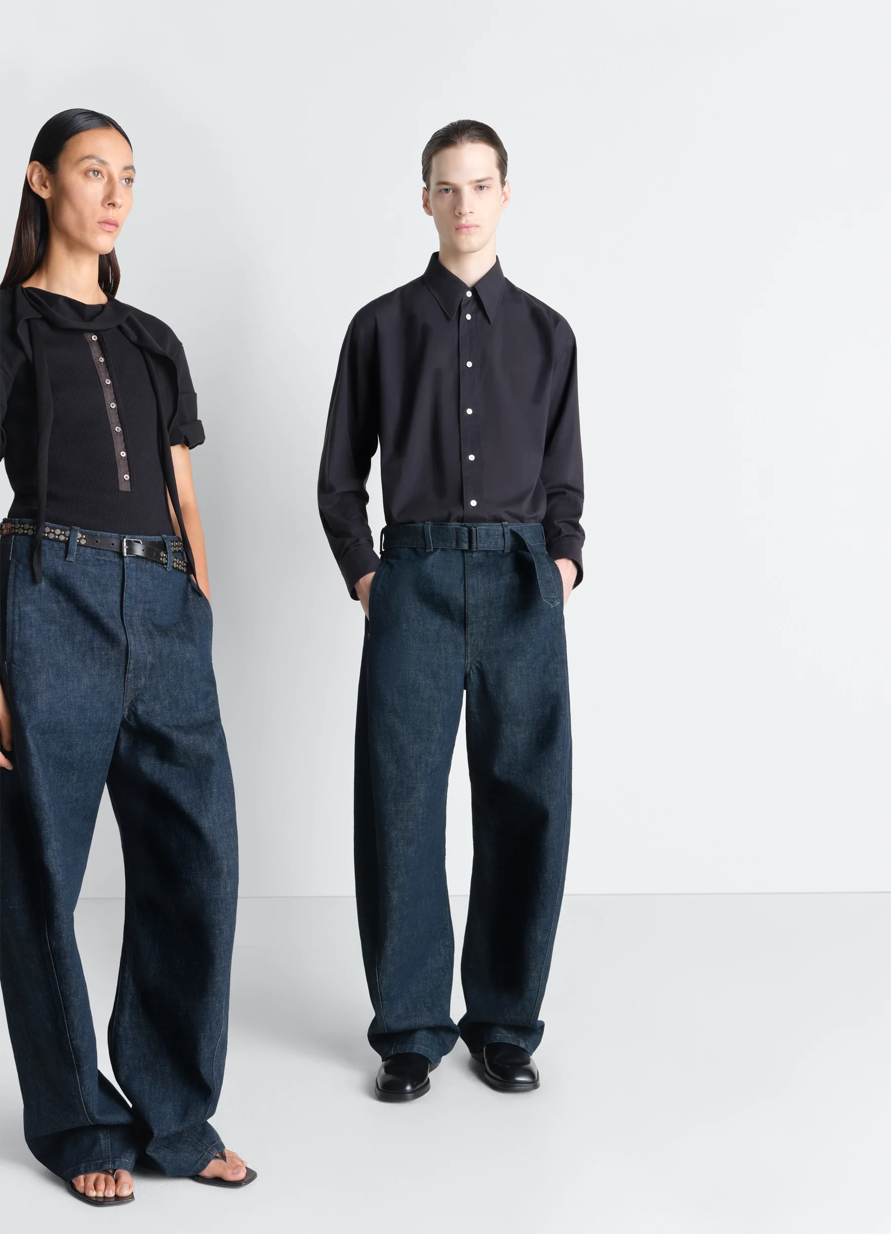 TWISTED BELTED PANTS IN DENIM