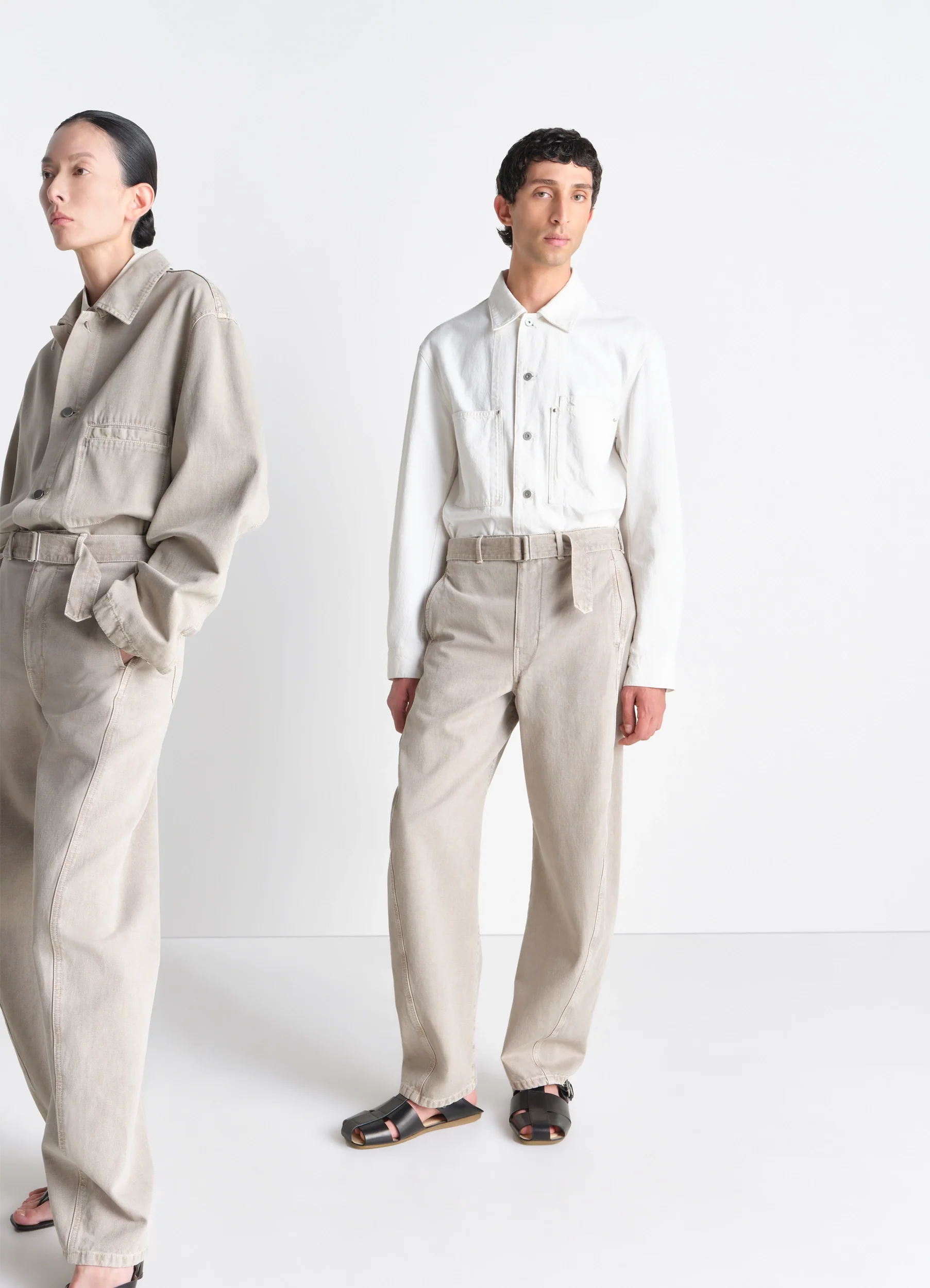 TWISTED BELTED PANTS IN HEAVY BROKEN TWILL SNOW
